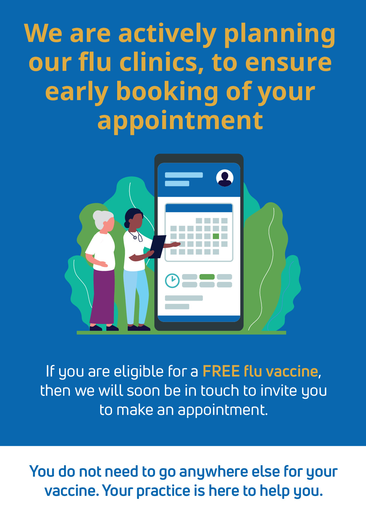 Book your flu vaccine at your gp practice poster
